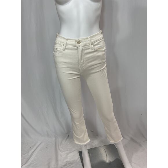 Mother 'Insider' White High Waist Crop Step Hem Denim Jeans Size 25 - Picture 2 of 5